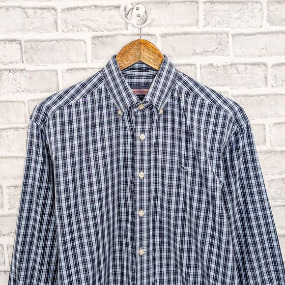 Vineyard Vines Men's Button up Whale Shirt in Blue check cotton size Small - Picture 4 of 6